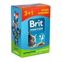 Набір паучів "3+1" для стерилізованих котів Brit Premium Cat pouch Chicken Slices for Sterilised з куркою - 100 г