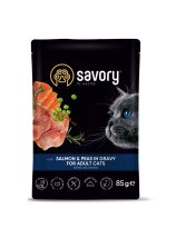 Вологий корм Savory для дорослих котів лосось з горошком у соусі пауч - 85 г