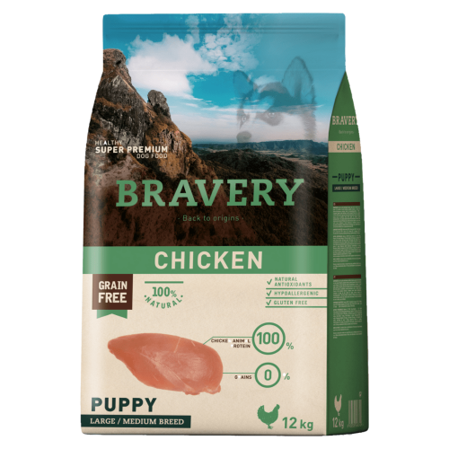 BRAVERY Dog Chicken Puppy Large/Medium сухий корм для цуценят cередніх та великих порід з куркою - 12 кг