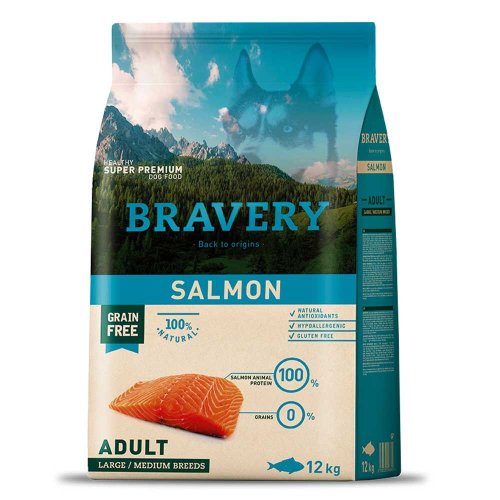 BRAVERY Dog Salmon Large/Medium Adult сухий корм для дорослих собак cередніх та великих порід з лососем - 12 кг