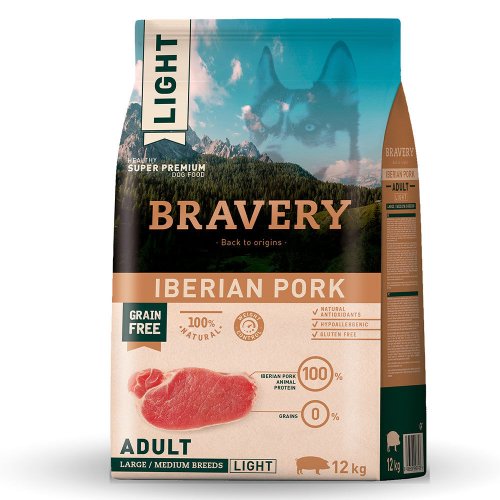 BRAVERY Dog Iberian Pork Large/Medium Adult LIGHT сухий корм для дорослих собак cередніх та великих порід зі свининою по -іберійськи Легка - 12 кг