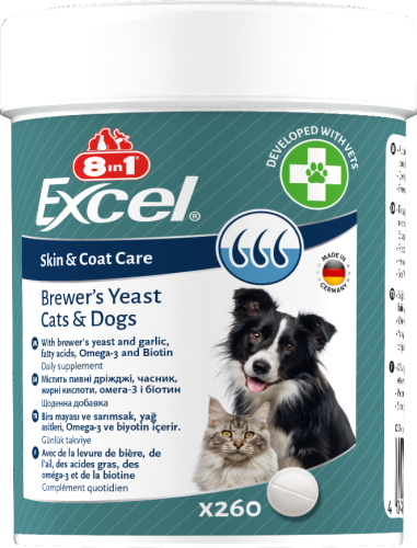 Вітаміни 8in1 Excel Brewers Yeast для собак та котів, пивні дріжджі з часником, для шкіри та шерсті