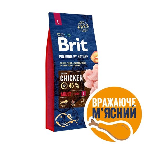 Сухий корм Brit Premium Dog Adult L для дорослих собак великих порід, з куркою - 15 кг