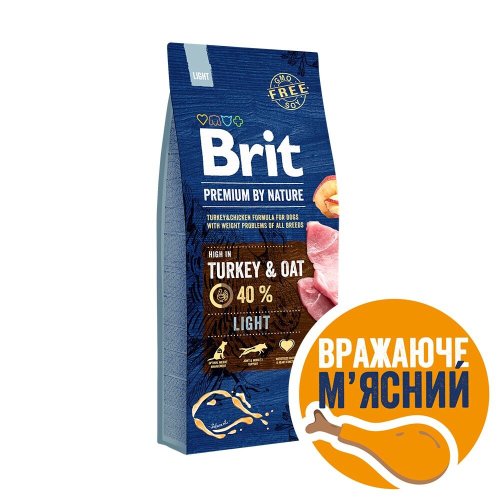 Сухий корм Brit Premium Dog Light для собак із зайвою вагою, з індичкою - 15 кг