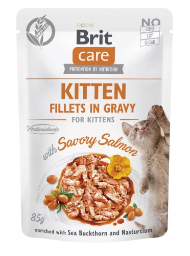 Корм вологий для кошенят Brit Care Cat Fillets in Gravy with Savory Salmon філе в соусі з лососем, пауч - 85 г