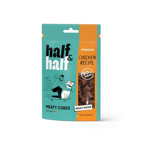 Ласощі для собак Half&Half у формі м'ясних кубиків з куркою - 100 г