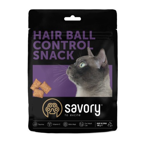 Хрумкі ласощі Savory Cats Snacks Pillows Hair Ball Control для дорослих котів, подушечки для виведення шерсті - 180 г